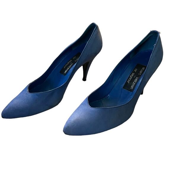 Stuart Weitzman For Mr. Seymour Blue Slip On Heels Size 7 - Picture 1 of 8
